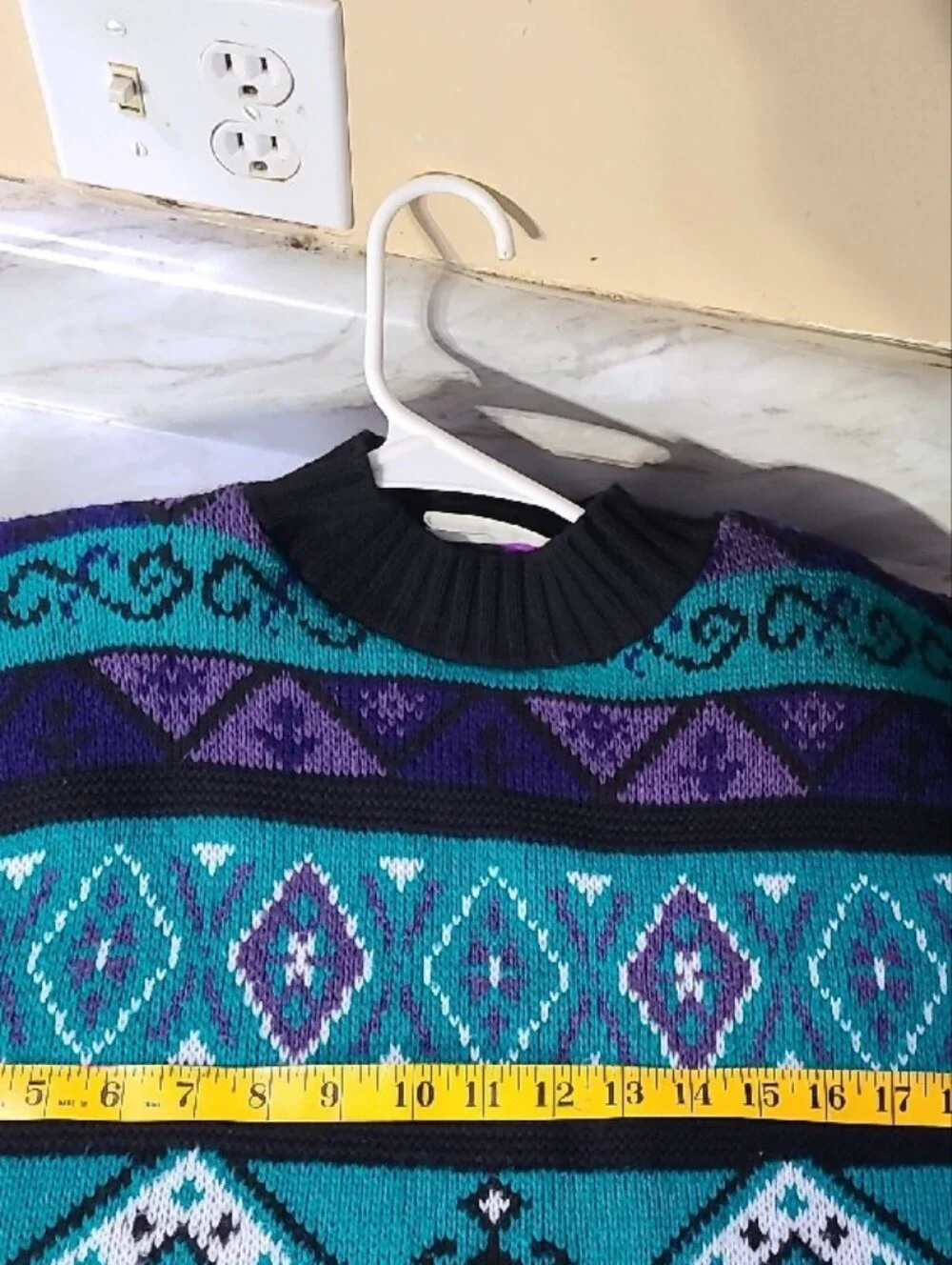 Teal & Purple Geometric Knit Sweater - Unisex Cozy Pullover vibrant by CUT 4 U